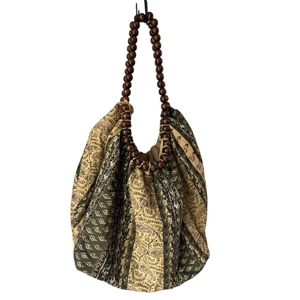 AMICI Boho Tote Bag with Wooden Bead Handles - Picture 4 of 8